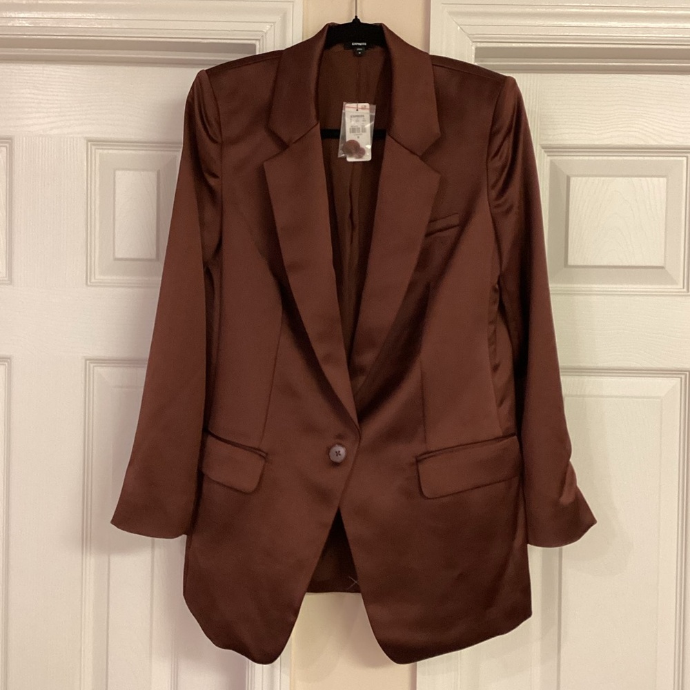 Express Brown Satin One Button Cinched Boyfriend … - image 2
